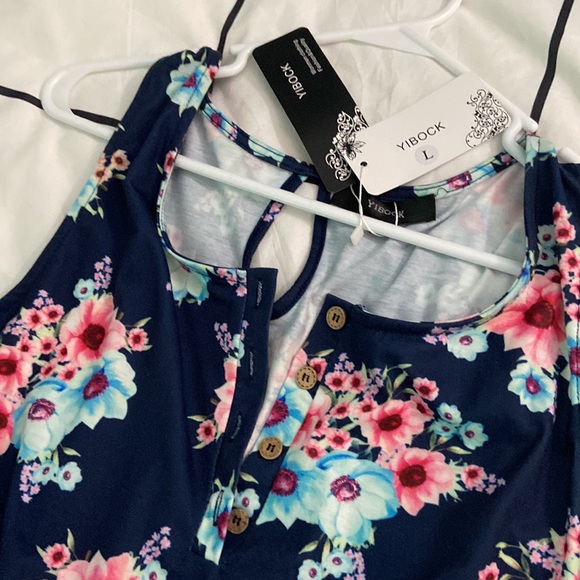 YIBOCK Women Clothing and Fashion Quality L Navy Floral Print Romper - Picture 3 of 4